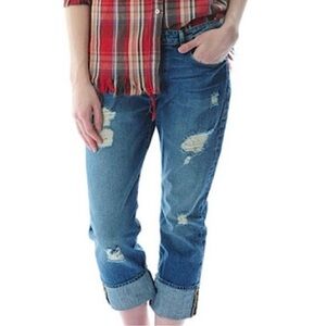 FRAME Denim Le Grand Garçon Inglewood Mid Rise Straight Leg Distressed Size 25